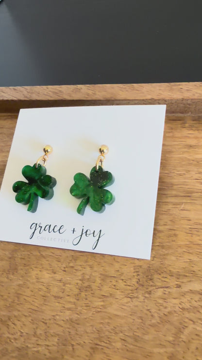Green Marble Shamrock Earrings